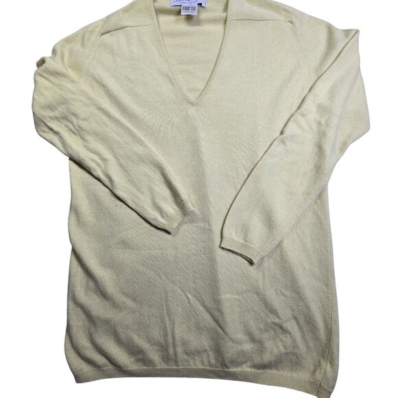 Hardenglen Womens V-Neck Cashmere Sweater Small Pale Yellow Made In Scotland - Picture 2 of 7